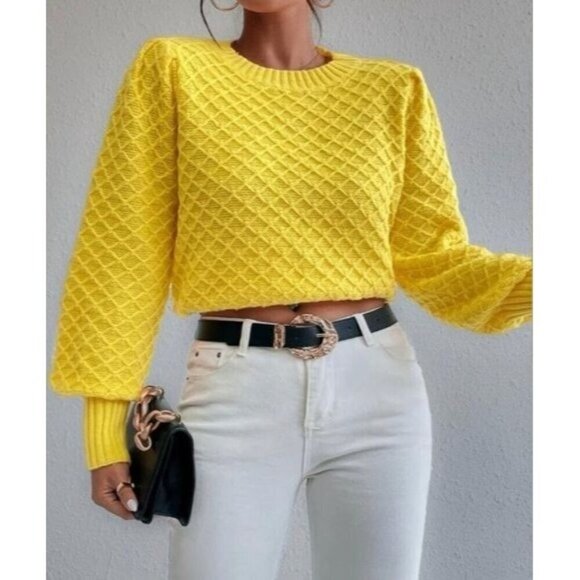 Vibrant Yellow Casual Round Neck Pullovers - Picture 1 of 5
